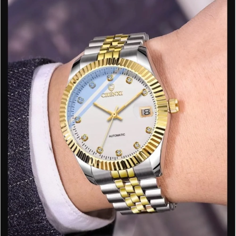 NWOT NIB Men's Silver and Gold Two Toned Quartz Waterproof Watch